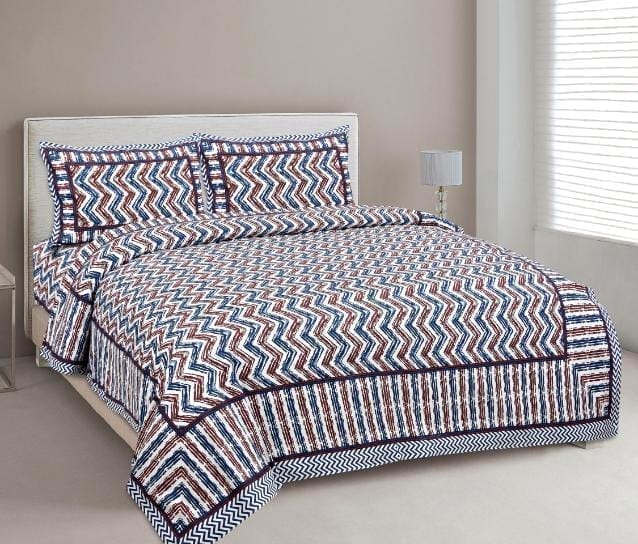 3001-Hometrade India-Standard King Size (90*108 Inches)-Pure Cotton Jaipuri Double Bedsheet With Matching Pillow Cover