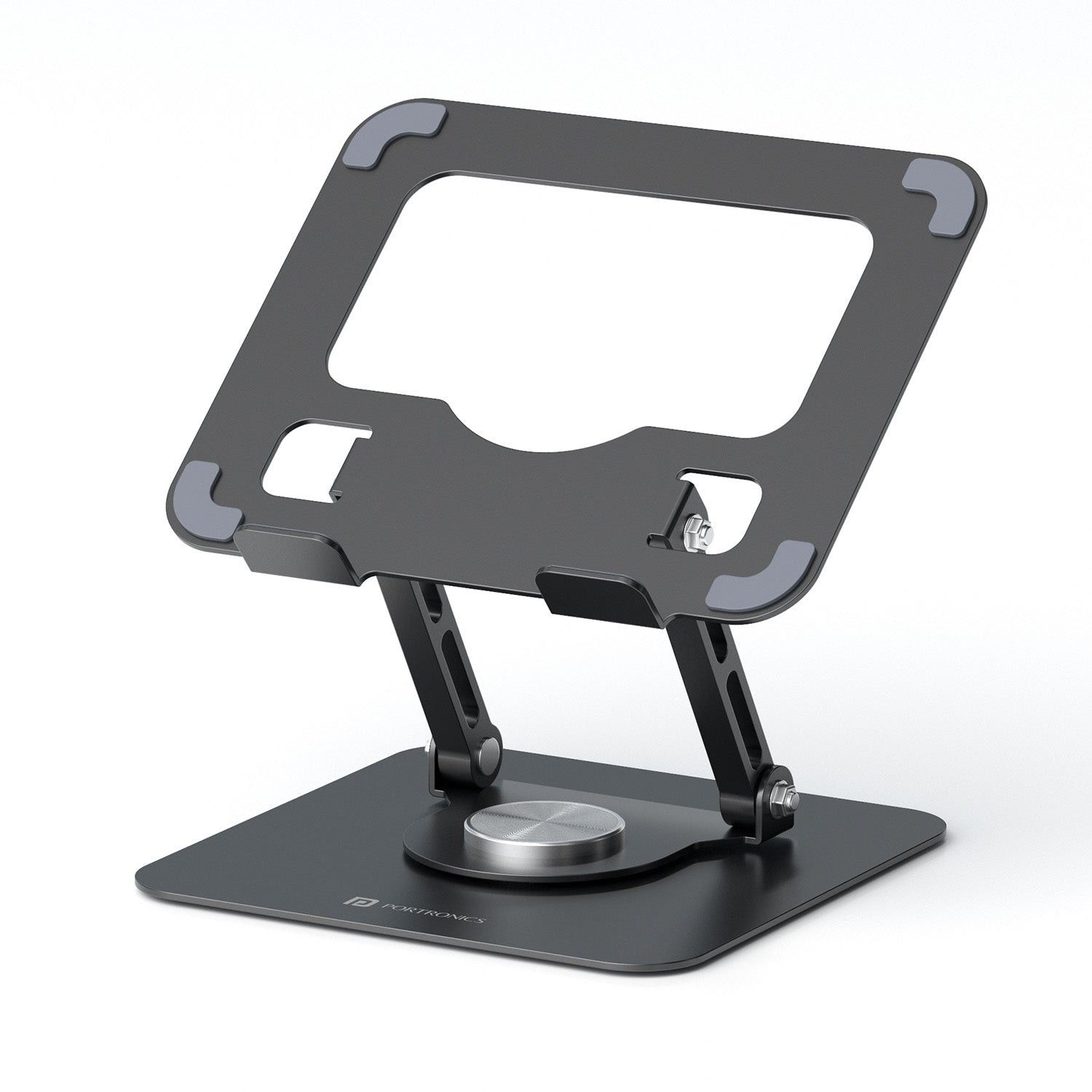 Portronics My Buddy A1, Metal Tablet Stand, 360° Rotating Base, Height & Angle Adjustable, Supports Up to 12 Inch Tablets & 5Kg Load, Foldable & Portable, Anti-Slip Pads 