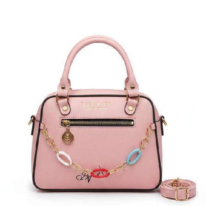 Trendy Pink Handheld Bag with Stylish Colorful Chain