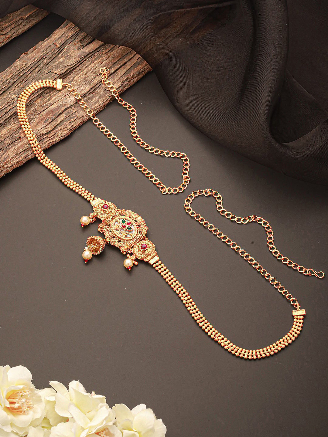 Gold Plated Kemp Studded Traditional Saree Hip Chain Waistband Kamarbandh