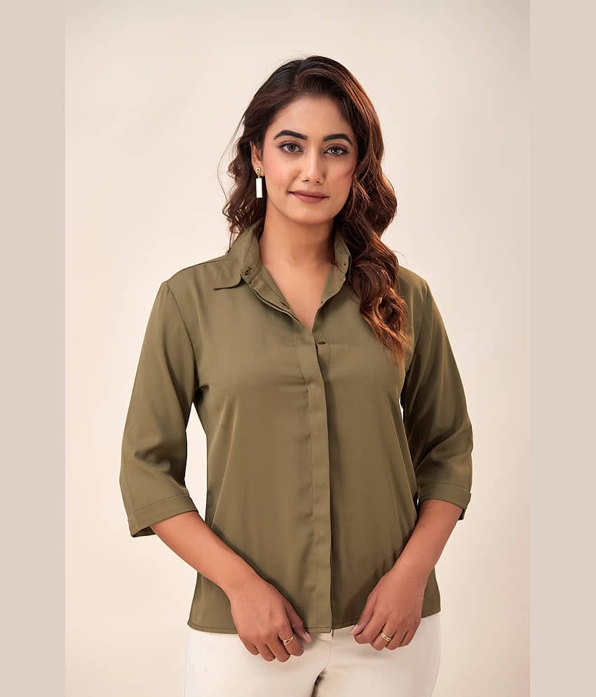 NeshamaKurti Women Solid Crepe Shirt ( Olive )