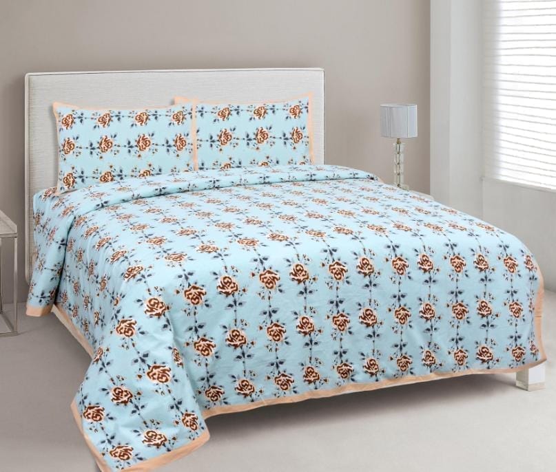 3001-Hometrade India-Standard King Size (90*108 Inches) Double Bedsheet With 2 Pillow Cover-RJ-14-Jaipur lining-3623