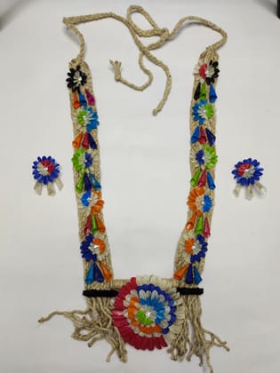 Handmade Long Jute Necklace with Earrings Set | Multi Colour | Fish Scale Embellishments 