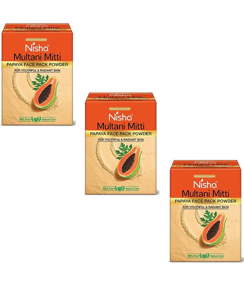 Nisha Multani Mitti Papaya Face Pack Powder 100g, Fullerâs Earth Powder Natural Oil Control Tan Removal(Pack of 3)