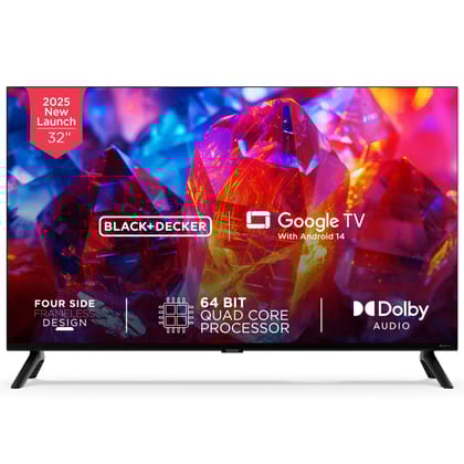 BLACK+DECKER 80 cm (32 inches) A1 Series HD Ready LED Smart Google TV BXTVGU32HD2841ATIN (Black) Black / 32 inches