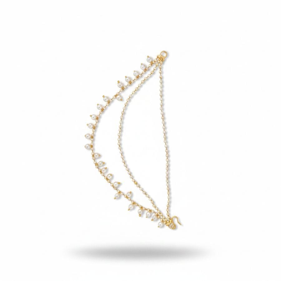 Traditional Pearl Embellished Gold-Toned Nath with Chain