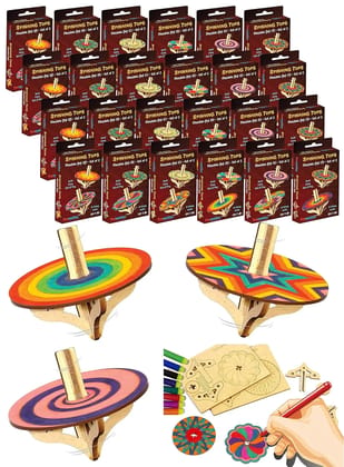Funvention DIY Spinning Top Kits (Mandal Art) Pack of 24 - Build, Color, Play, Art & Craft Coloring Activity Birthday Return Gifts Party Pack Return Favors for Kids (2 Tops & 8 Colors Per Pack)