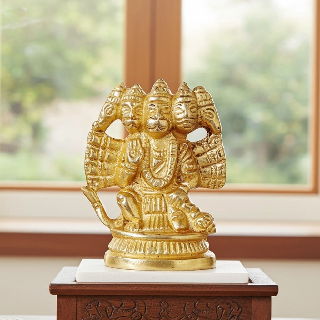 Brass Panchmukhi Hanuman Ji Showpiece Statue - Sacred Temple Murti, Height : 2 Inch (BSMAS1048 C)
