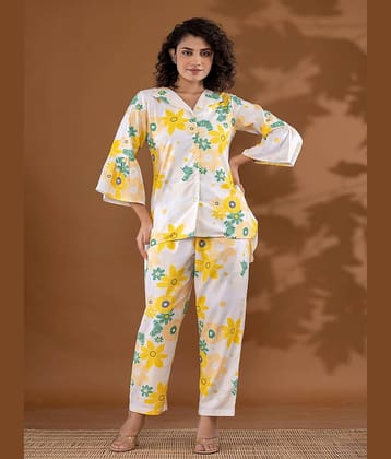Flamboyant Women Printed Shirt With Trousers Co-Ord Set ( Yellow )