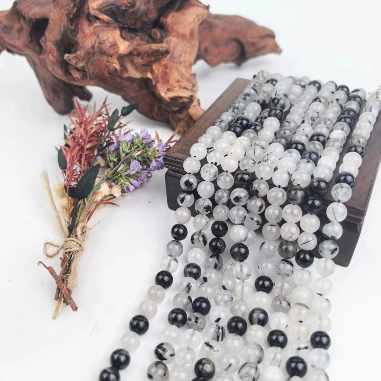 Natural Crystal Customize Semi-Precious Stone Black Tourmaline Quartz Beads For Necklace Making