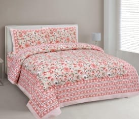 Classic Jaipuri Sanganeri Pure Cotton Double Bedsheet with 2 Pillow Covers