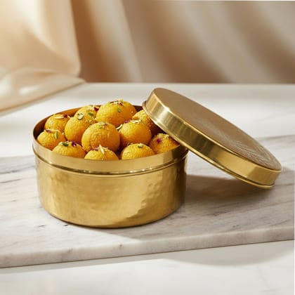 Premium Brass Laddu Storage Box | Temple Use, Height : 3 Inch (ZMAS645 E)