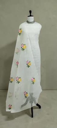 Kota Doria Dress Material with Hand-Embroidered Floral Jaal Kota Doria Dress Material with Hand-Embroidered Floral Jaal