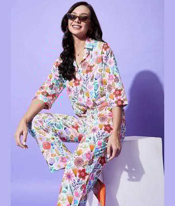 StyleStone Women Printed Shirt With Trousers Co-Ord Set ( Peach )