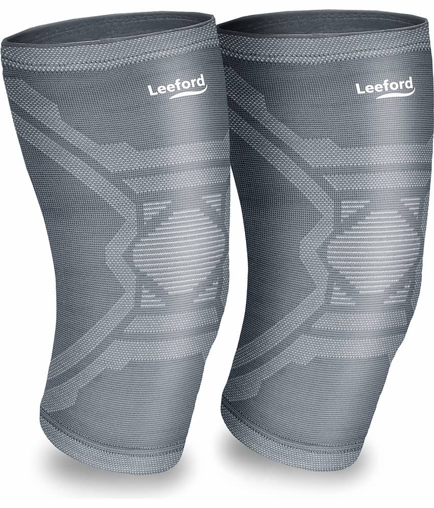 Leeford Knee Support Pair for Pain Relief, Men & Women, Soft Designer Grey - M Size