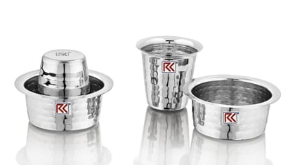 RK Kumbakonam Hammered Stainless Steel Traditional Dabara Set | Coffee Dabara Set | South Indian Filter Coffee Tumbler Set (Silver, Pack of 2)