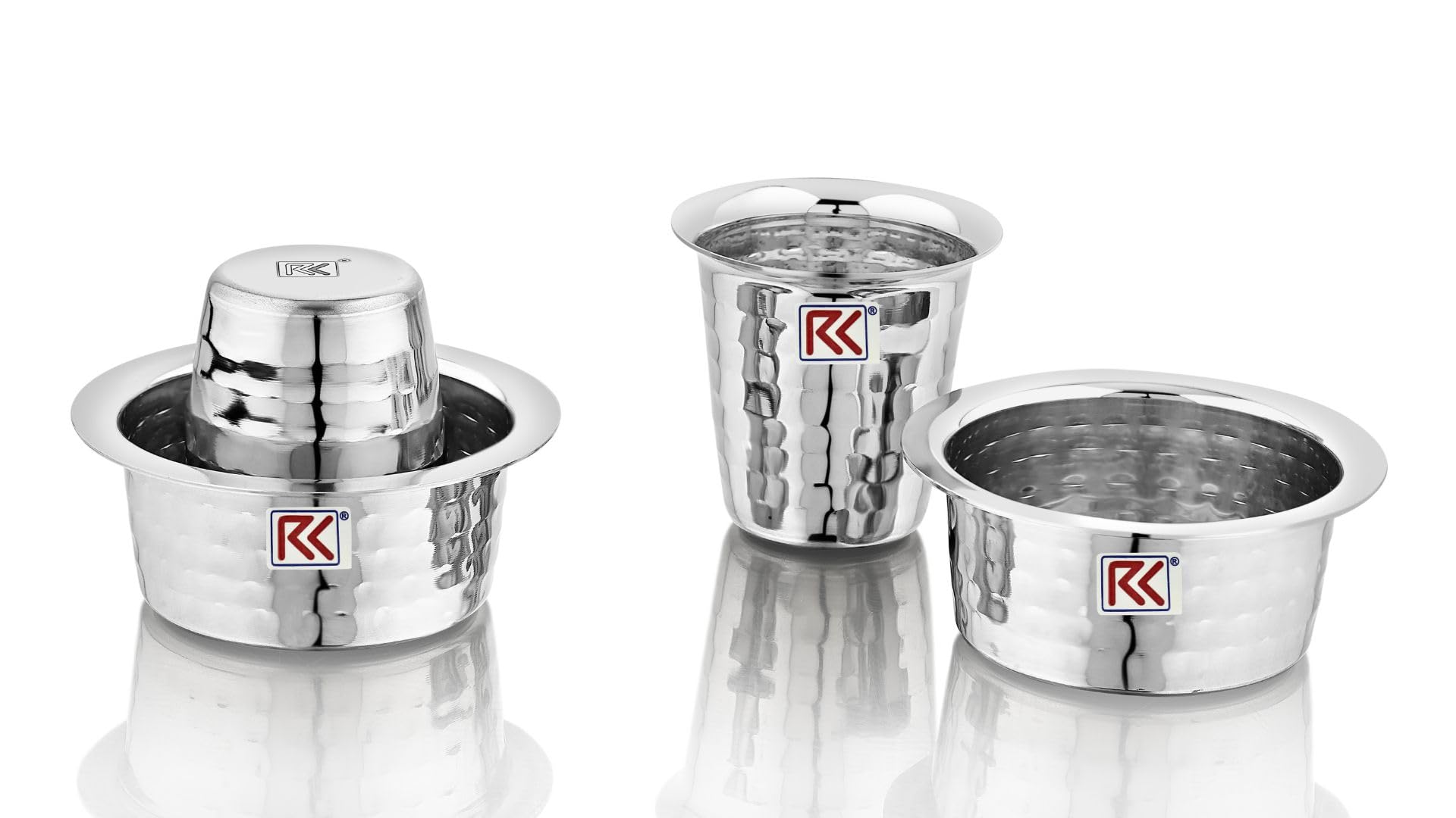 RK Kumbakonam Hammered Stainless Steel Traditional Dabara Set | Coffee Dabara Set | South Indian Filter Coffee Tumbler Set (Silver, Pack of 2)