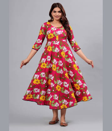 ANNEIV Rayon Printed Anarkali Women's Kurti - Pink ( Pack of 1 )