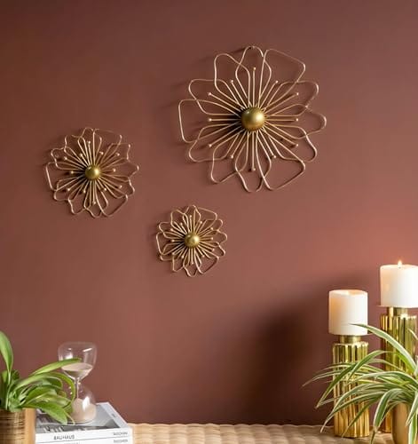 Decor, Set of 3 – 3D Floral Burst Wire Sculptures for Living Room, Bedroom, Entryway & Office Accent Home Decor