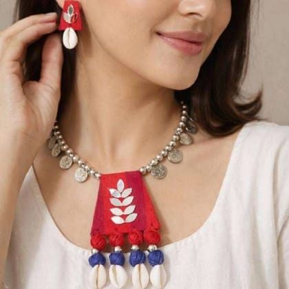 Handmade Red Fabric Jewelry Set Casual Lightweight