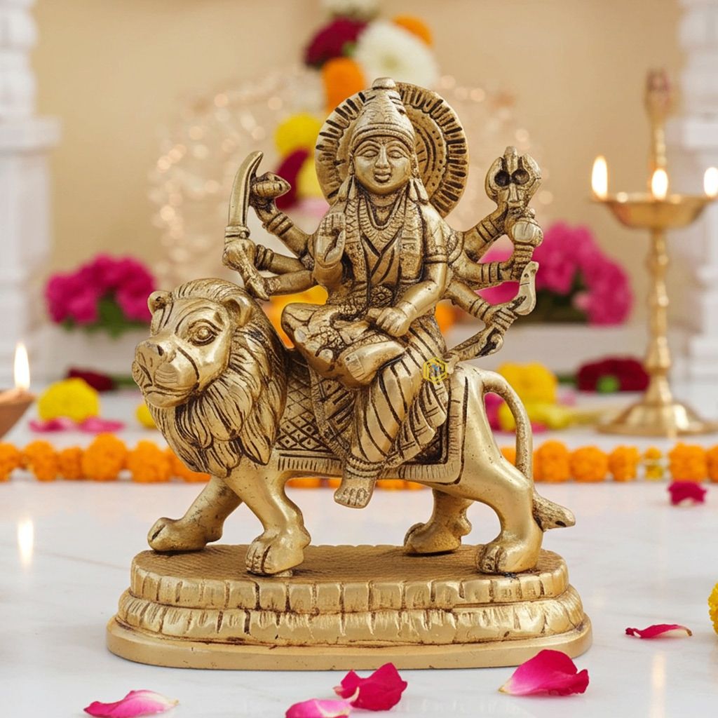 Brass Durga Ji Statue - Handcrafted Idol for Puja & Home Decor, Height : 6 Inch (BSMAS1779 C)