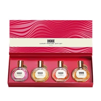 Engage Luxury Perfume Gifts For Women, 100ml, Long Lasting Smell, Best Birthday, Anniversary Gift Hamper by ITC, Eau De Parfum, Travel Sized Combo, 25ml x 4 Engage Luxury Perfume Gifts For Women, 100ml, Long Lasting Smell, Best Birthday, Anniversary Gift Hamper by ITC, Eau De Parfum, Travel Sized Combo, 25ml x 4
