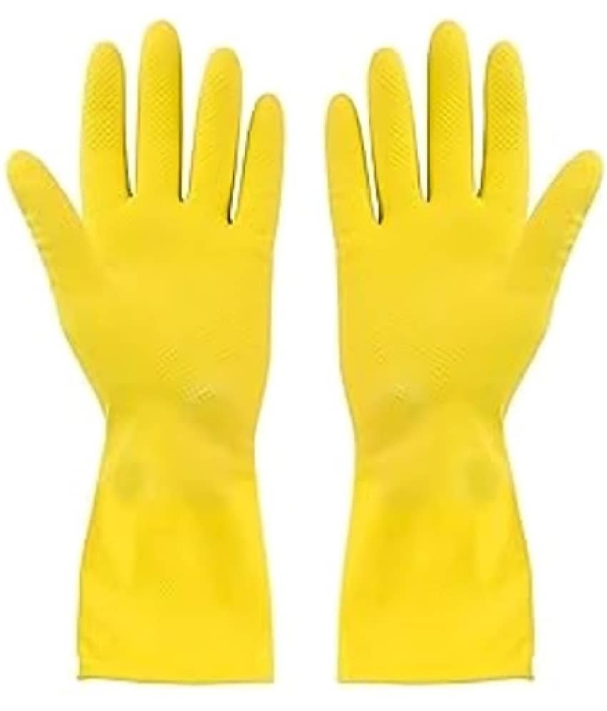 Reusable Natural Latex Rubber, Powder Free Dish Washing Cleaning Gloves ( 1 pair )