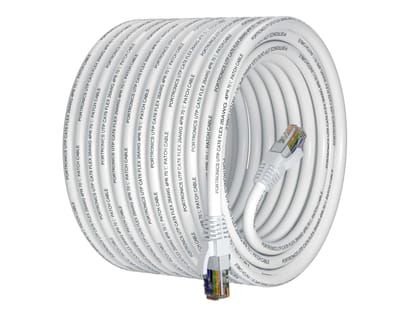 Portronics NetX20 CAT-6 Ethernet Cable 20M, RJ45 to RJ45 LAN Cable, 1000 Mbps Speed, 250 MHz Bandwidth, Copper-Plated Connectors & Copper Clad Wires, Durable PVC Build, for Router, PC, CCTV, Laptop - White