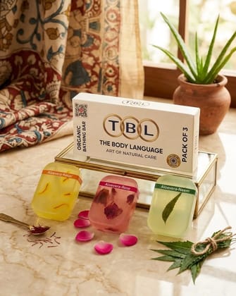 The Body Language Handcrafted Aloe Vera Soap Combo (Set of 3  Kesar, Neem, Rose)