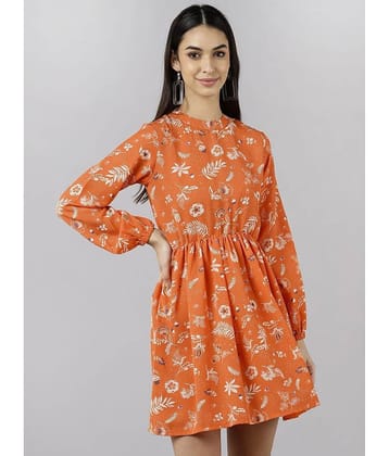 Vaamsi Women Polyester Printed Fit & Flare Dress ( Orange )