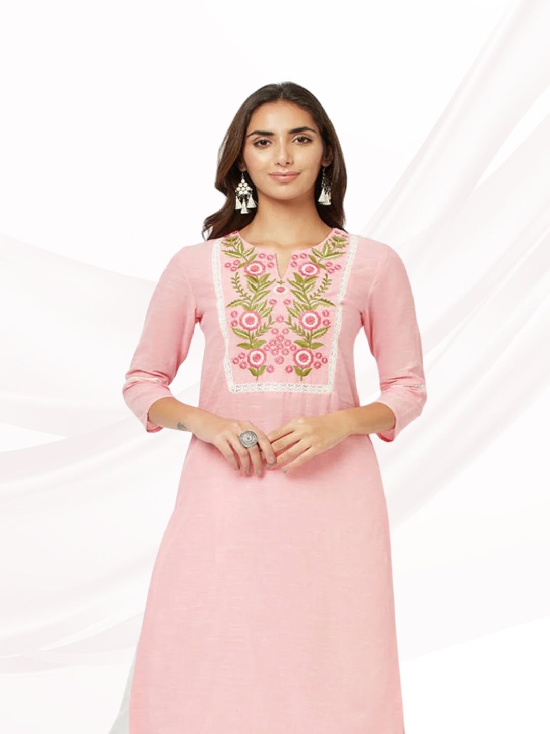 Pink Yoke Embroidered Kurta