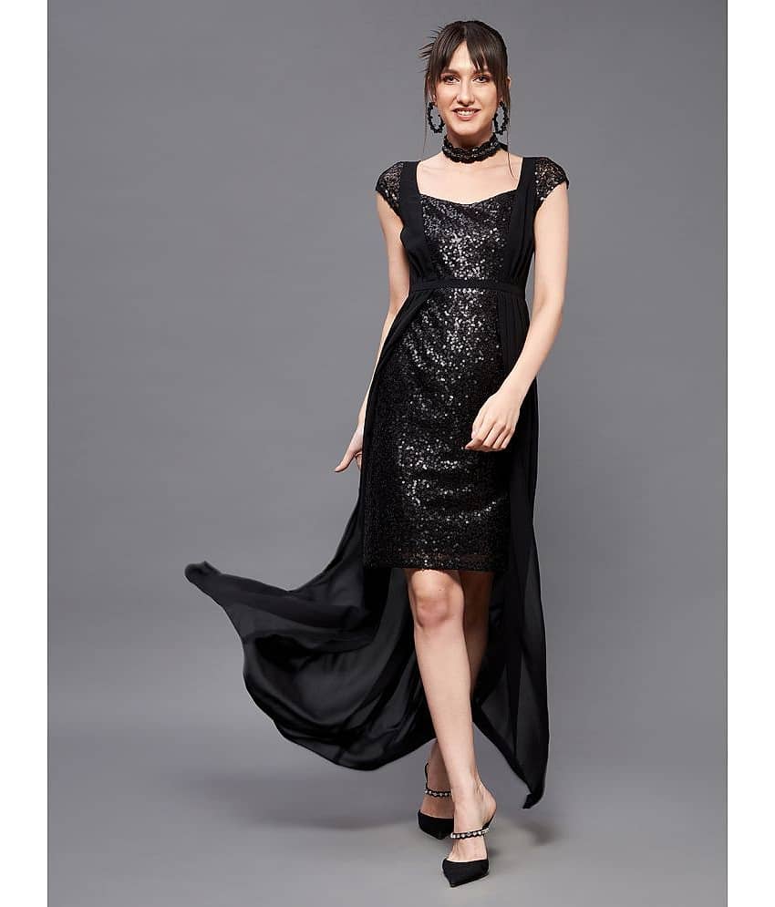 Miss Chase Women Polyester Embellished Fit & Flare Dress ( Black )