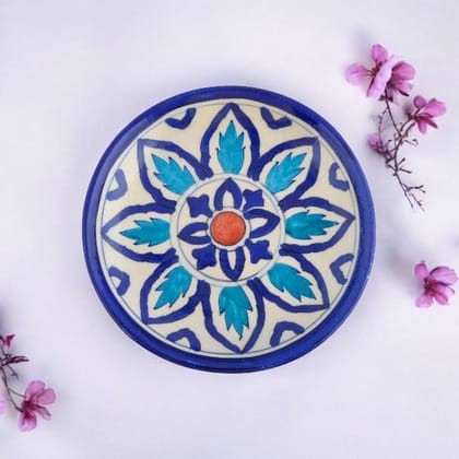 Blue Pottery Floral Pattern Decorative PlateWhite & Blue6 Blue Pottery Floral Pattern Decorative PlateWhite & Blue6