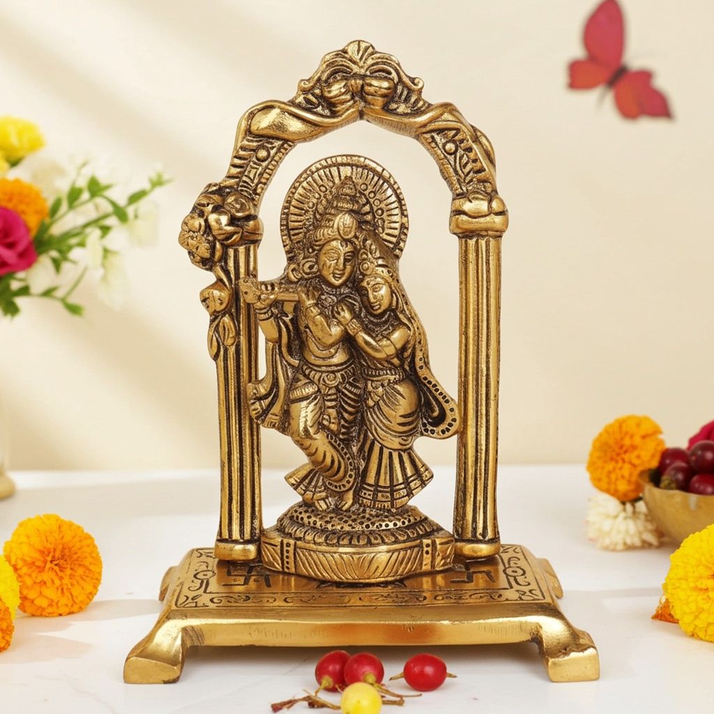 Aluminium Radha Krishna Idol � Spiritual Decorative Showpiece, Height : 6.1 Inch (ASMAS381 G)