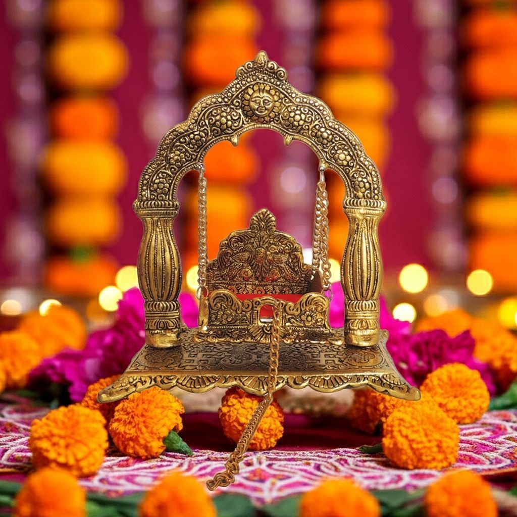 Aluminium Showpiece Laddu Gopla Jhula God Idol Statue (ASMAS426 A)