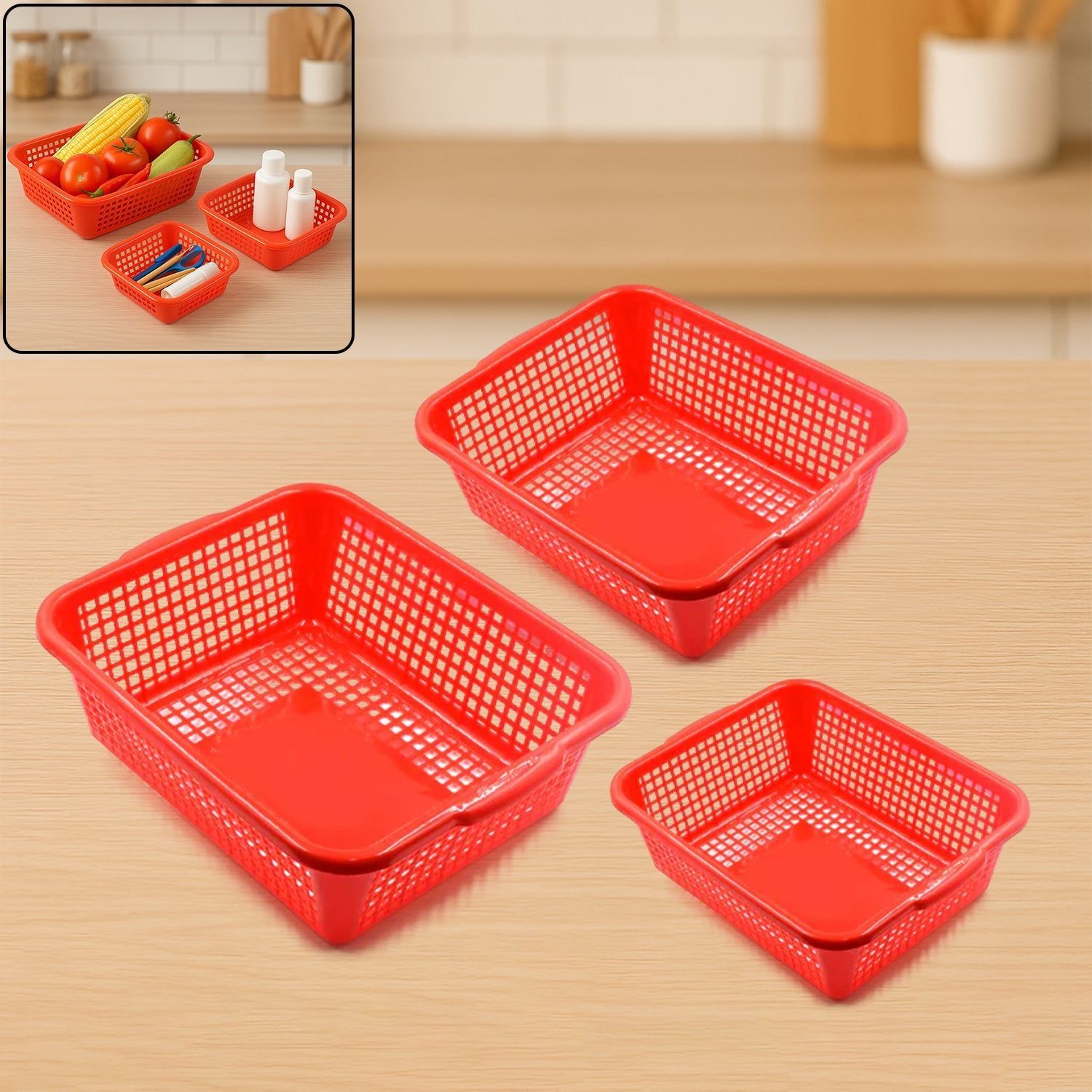 Plastic 3 Pieces Kitchen Large Size Dish Rack Drainer Vegetables and Fruits Washing Basket Dish Rack Multipurpose Organizers