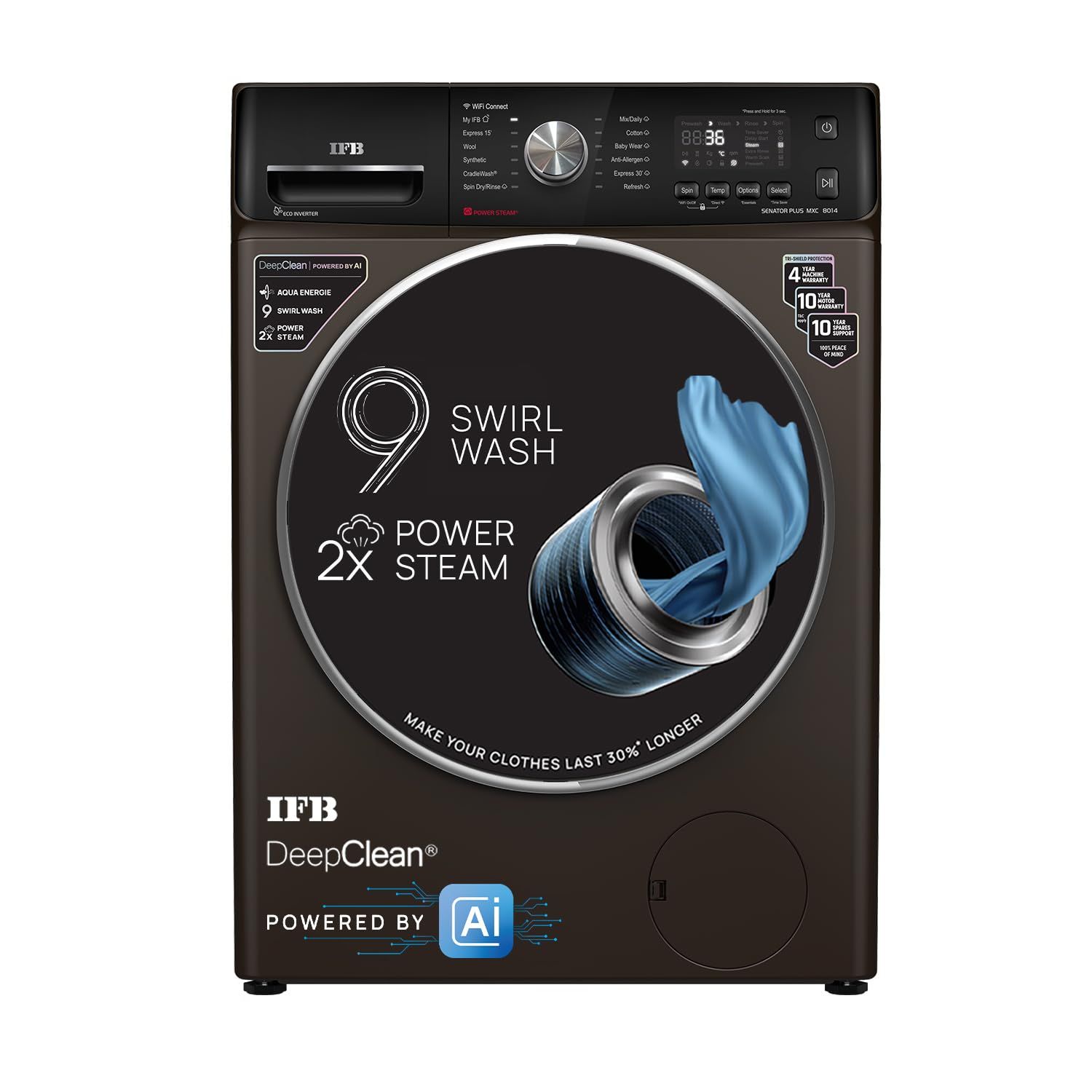 IFB 8 Kg 5 Star AI Eco Inverter Fully Automatic Smart Front Load Washing Machines(SENATOR PLUS MXC 8014, 2023 Model, Mocha, 3D Wash Technology, 4 Years Comprehensive Warranty) IFB 8 Kg 5 Star AI Eco Inverter Fully Automatic Smart Front Load Washing Machi