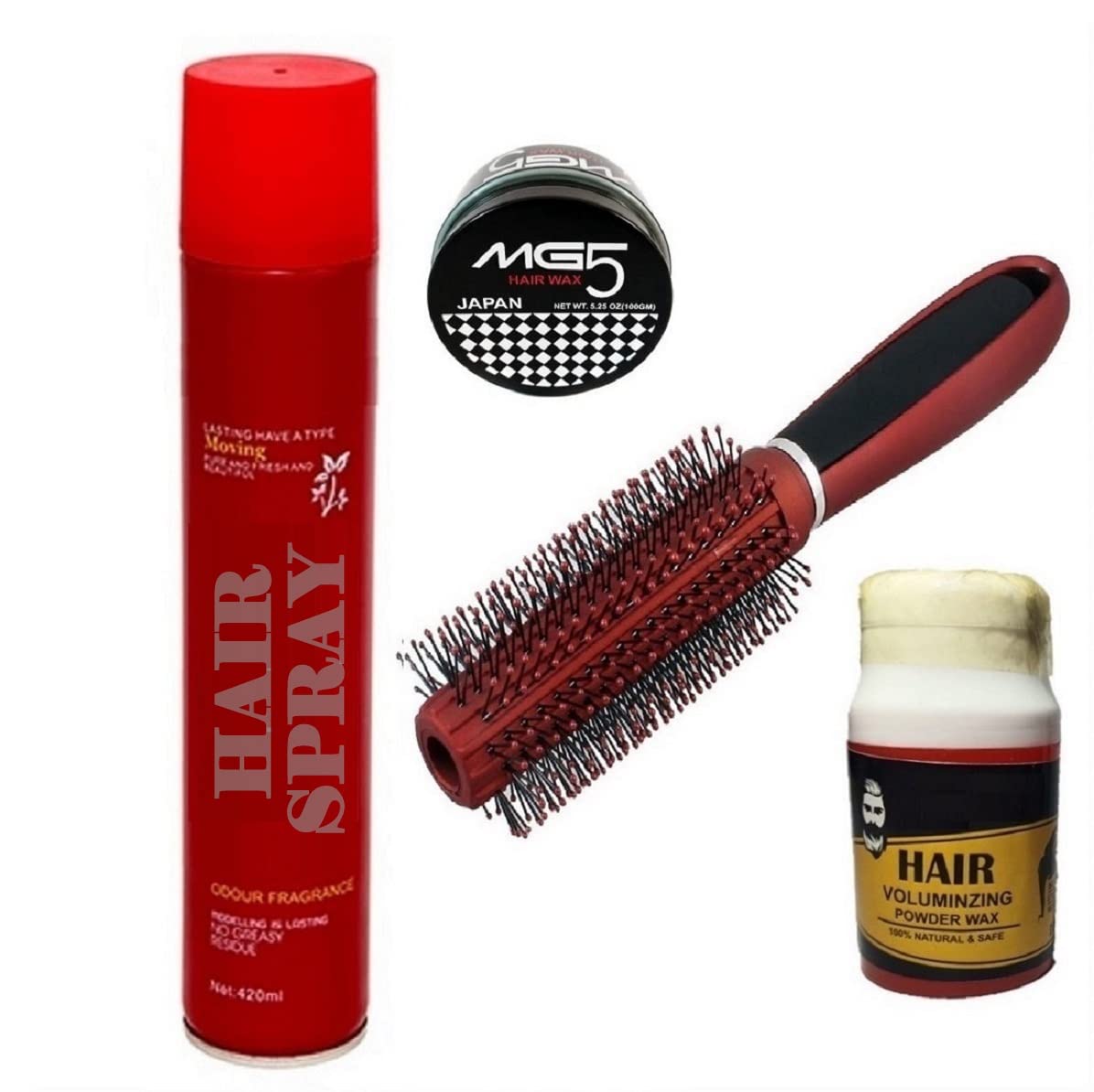 Elecsera Voluminzing Powder Hair Wax, Hair Spray, Hair Wax with Round Brush (4 Items in the set)