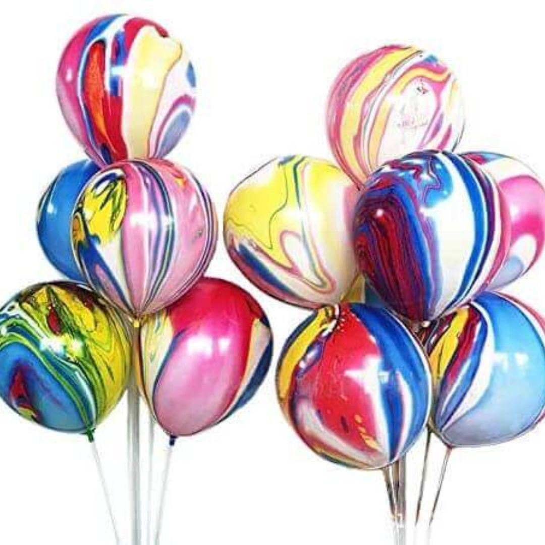 Multicolor Marble Print Latex / Rubber Balloons - Helium Quality - 12 inches - 10PC