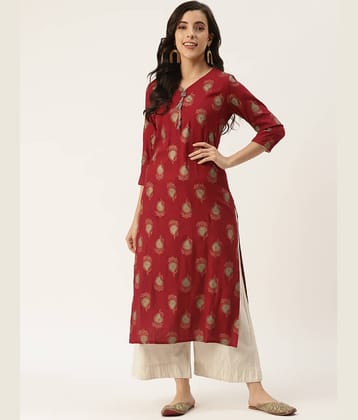 Kbz - Maroon Rayon Women's Straight Kurti ( Pack of 1 )