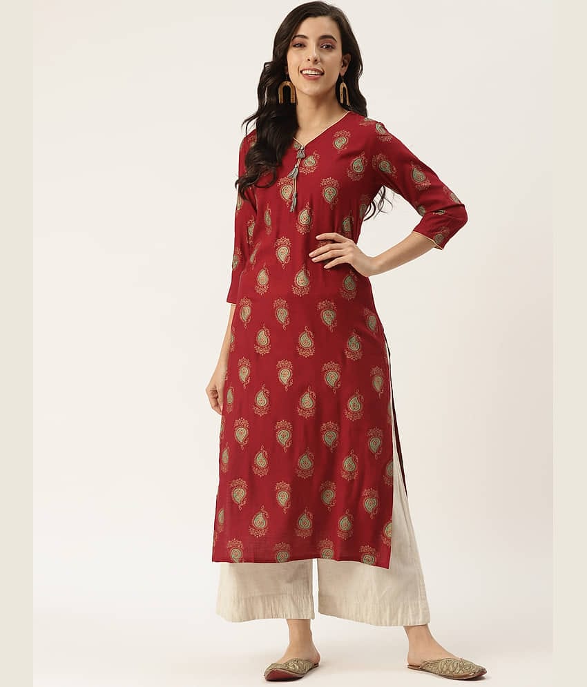Kbz - Maroon Rayon Women's Straight Kurti ( Pack of 1 )