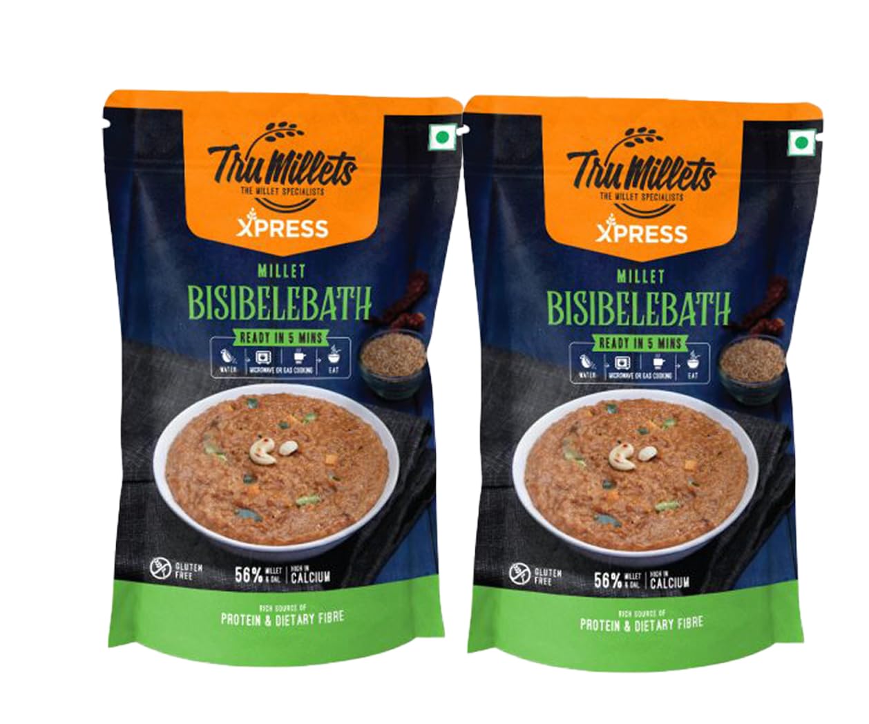 Trumillets Instant Kodo Millet Bisibele Bath Powder Mix with Rice | Traditional Masalas Mix | Ready to Cook | Tasty Ready to Eat Bisibelabath | No Artificial Colors (Each 180 Gm Pack of 2)