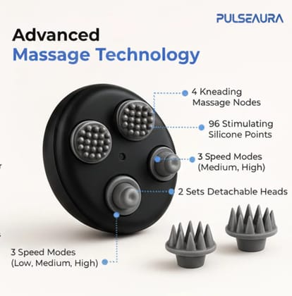 Pulseaura Multicolor Cordless Head Massager 3 Speeds, 96 Silicone Points