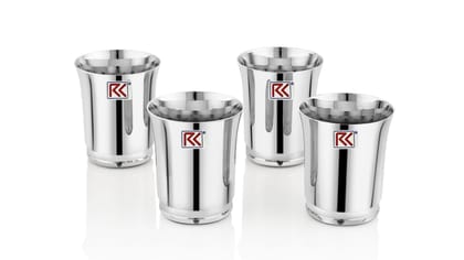 RK Stainless Steel Premium Water Glasses Pari-7 Mirror Polish, Food Grade| Plain Smooth Design | Scratch Resistant, Serving Glass | for Water Juice. (Silver) | Capacity: 300 ML | Set of 4 Glasses