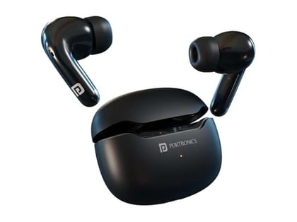 Portronics Harmonics Twins 33 ANC Truly Wireless Bluetooth in Ear Earbuds with Quad Mic ENC, Upto 50 Hours Playtime, Bluetooth 5.3V, Type C Fast Charging, Ear Buds Wireless Earphone with Mic - Black