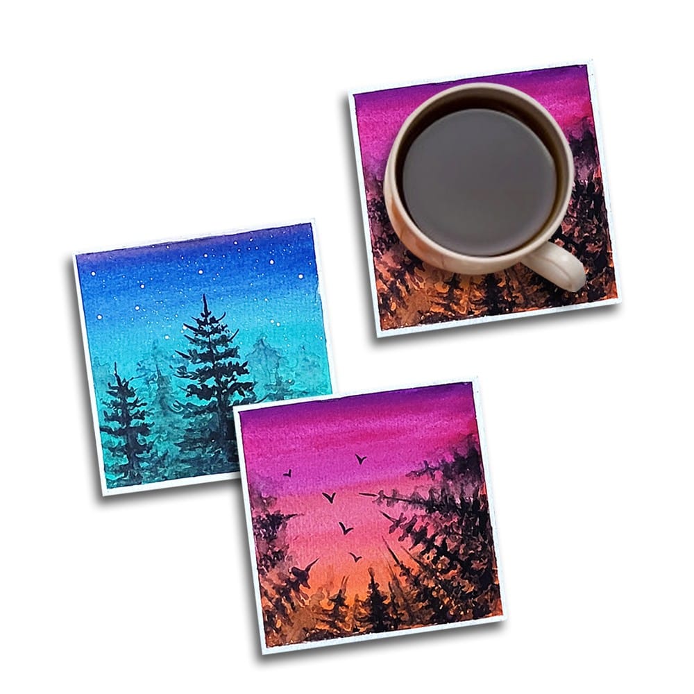 Water Color on Square Coasters DIY Kitby Penkraft