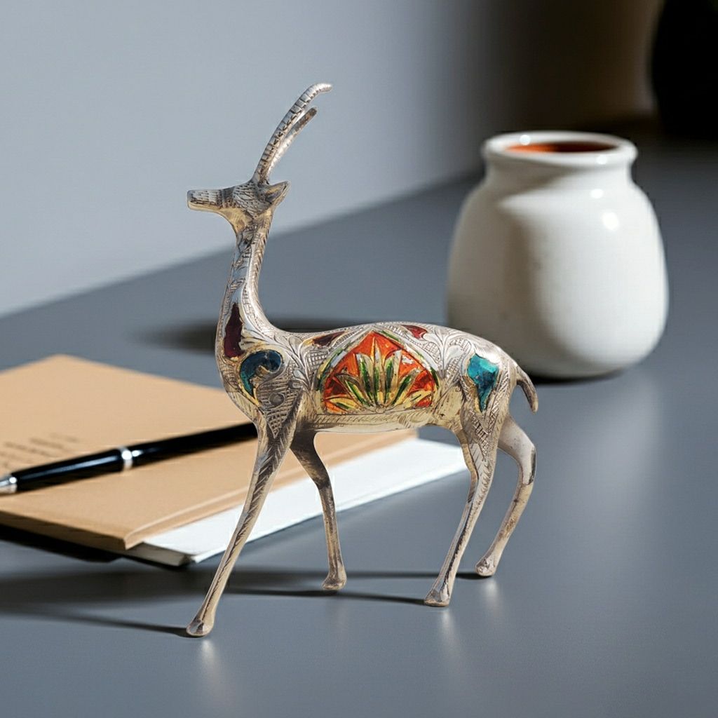 Premium Brass Deer Statue for Home & Office Decoration, Height : 9.5 Inch (ANMAS037 A)