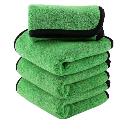 Auto Hub Heavy Microfiber Cloth for Car Cleaning and Detailing, Double Sided, Extra Thick Plush Microfiber Towel Lint-Free, 800 GSM (Size 40cm x 40cm)/Pack of 4, Color: Green