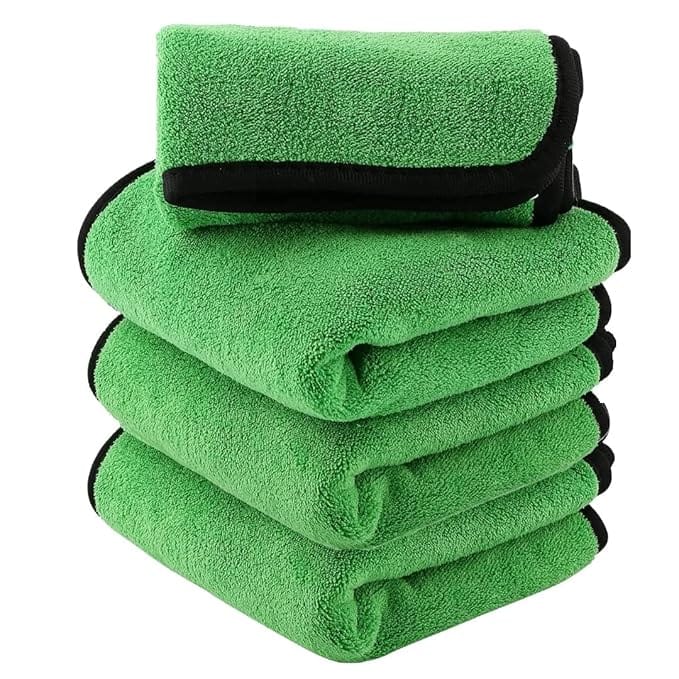 Auto Hub Heavy Microfiber Cloth for Car Cleaning and Detailing, Double Sided, Extra Thick Plush Microfiber Towel Lint-Free, 800 GSM (Size 40cm x 40cm)/Pack of 4, Color: Green