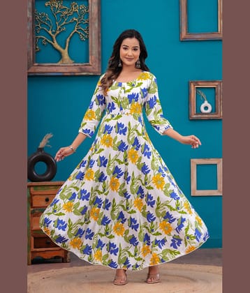 ANNEIV Pack of 1 Rayon Printed Anarkali Women's Kurti - ( Blue )